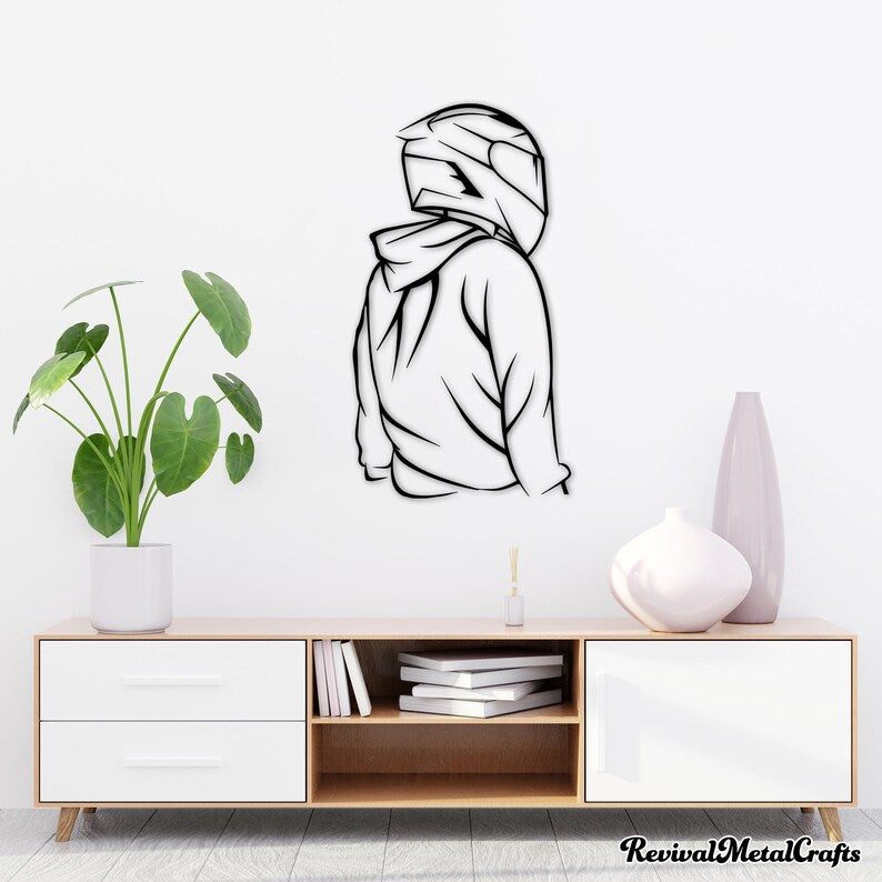 Bike Rider with Helmet Metal Wall Hanging Silhouette