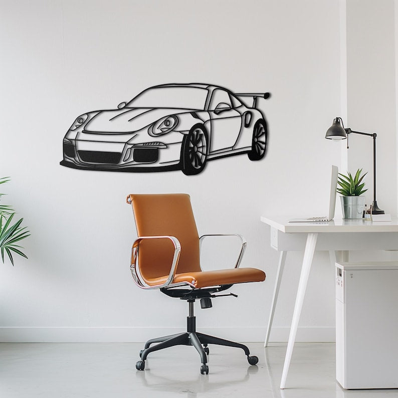 911 GT3 RS Front View Metal Wall Hanging silhouette