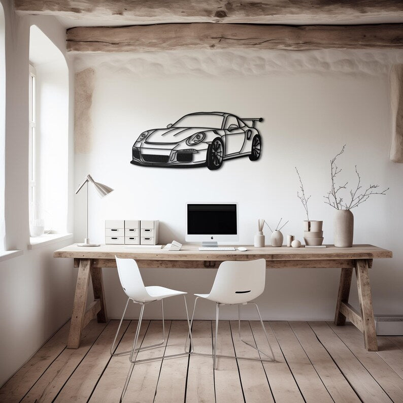 911 GT3 RS Front View Metal Wall Hanging silhouette