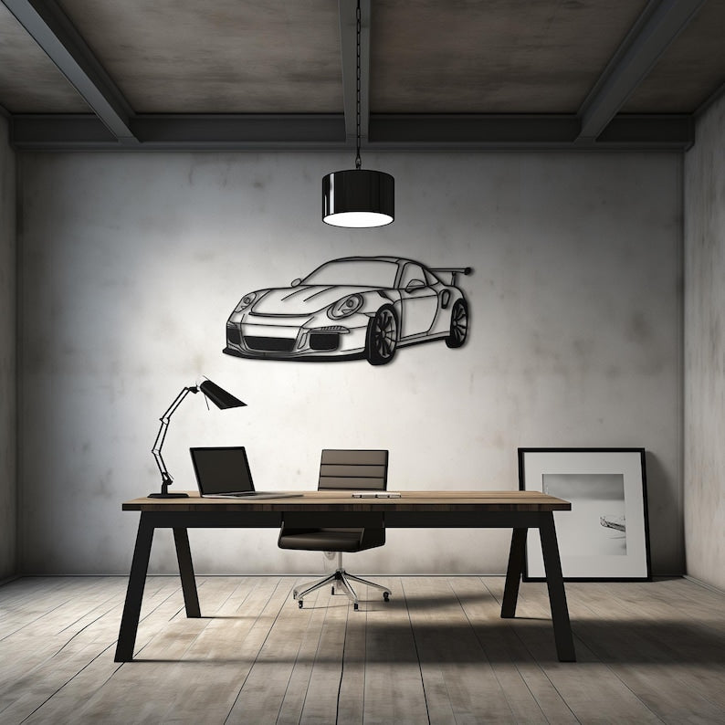 911 GT3 RS Front View Metal Wall Hanging silhouette