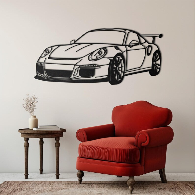 911 GT3 RS Front View Metal Wall Hanging silhouette
