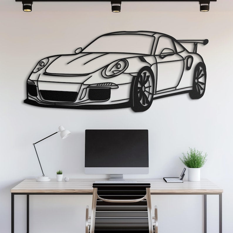 911 GT3 RS Front View Metal Wall Hanging silhouette
