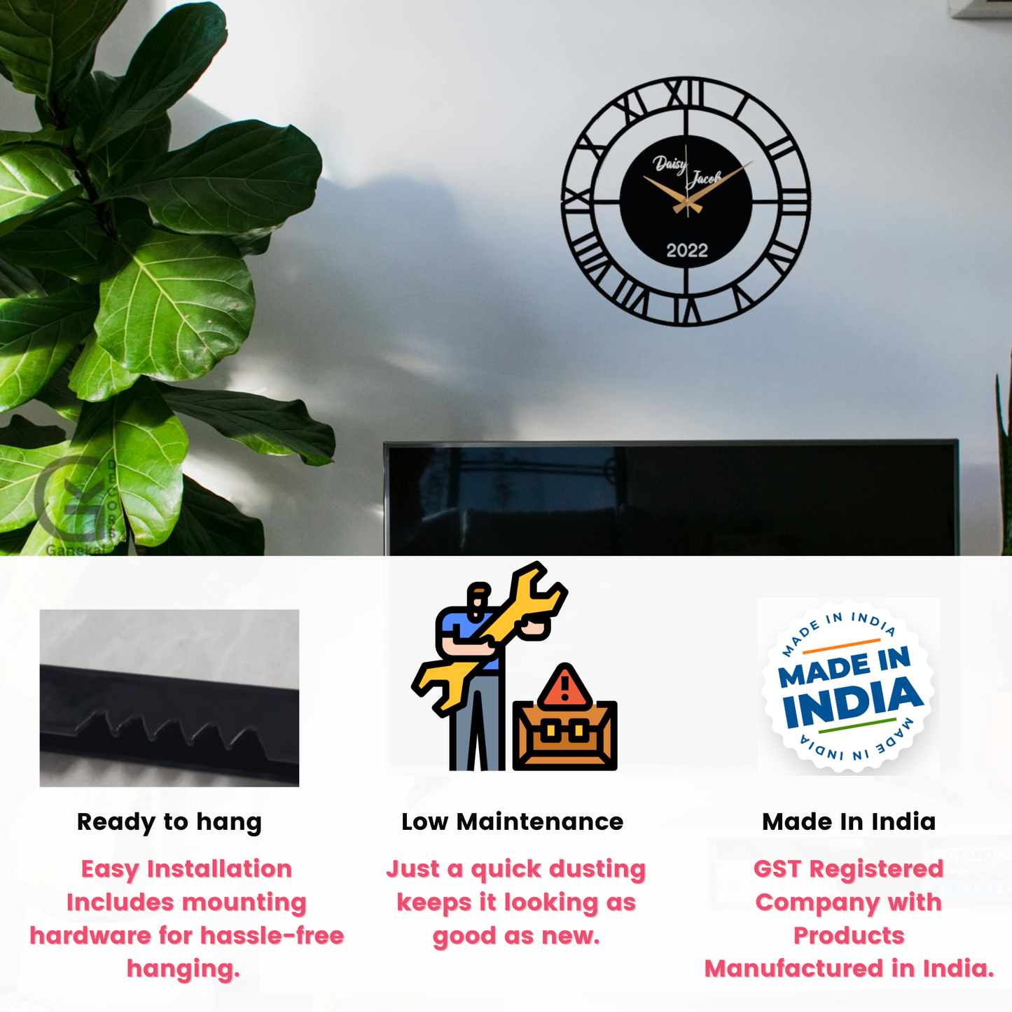 Customized Name Metal Analog Wall Clock