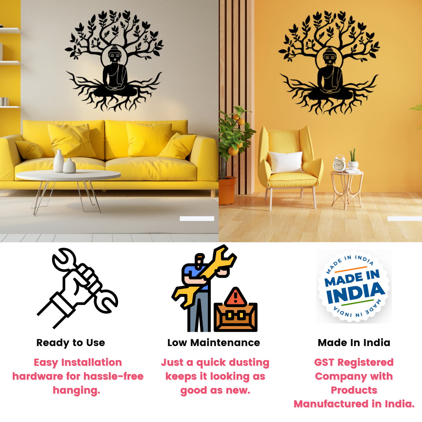 Buddha and Tree Metal Wall Hanging