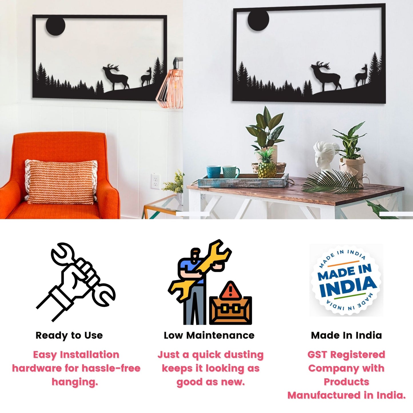 Deer and Forest Scene Metal Wall Hanging