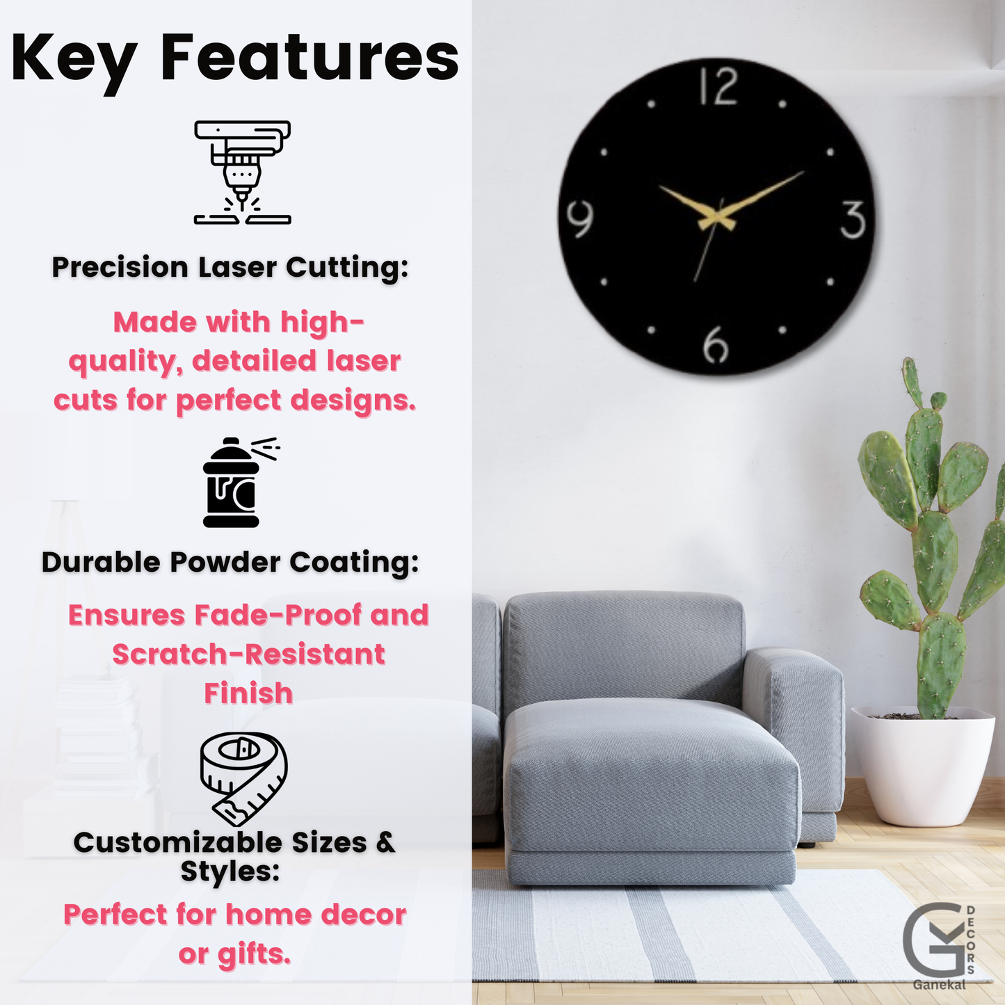 Modern Design Elegant Metal Analog Wall Clock