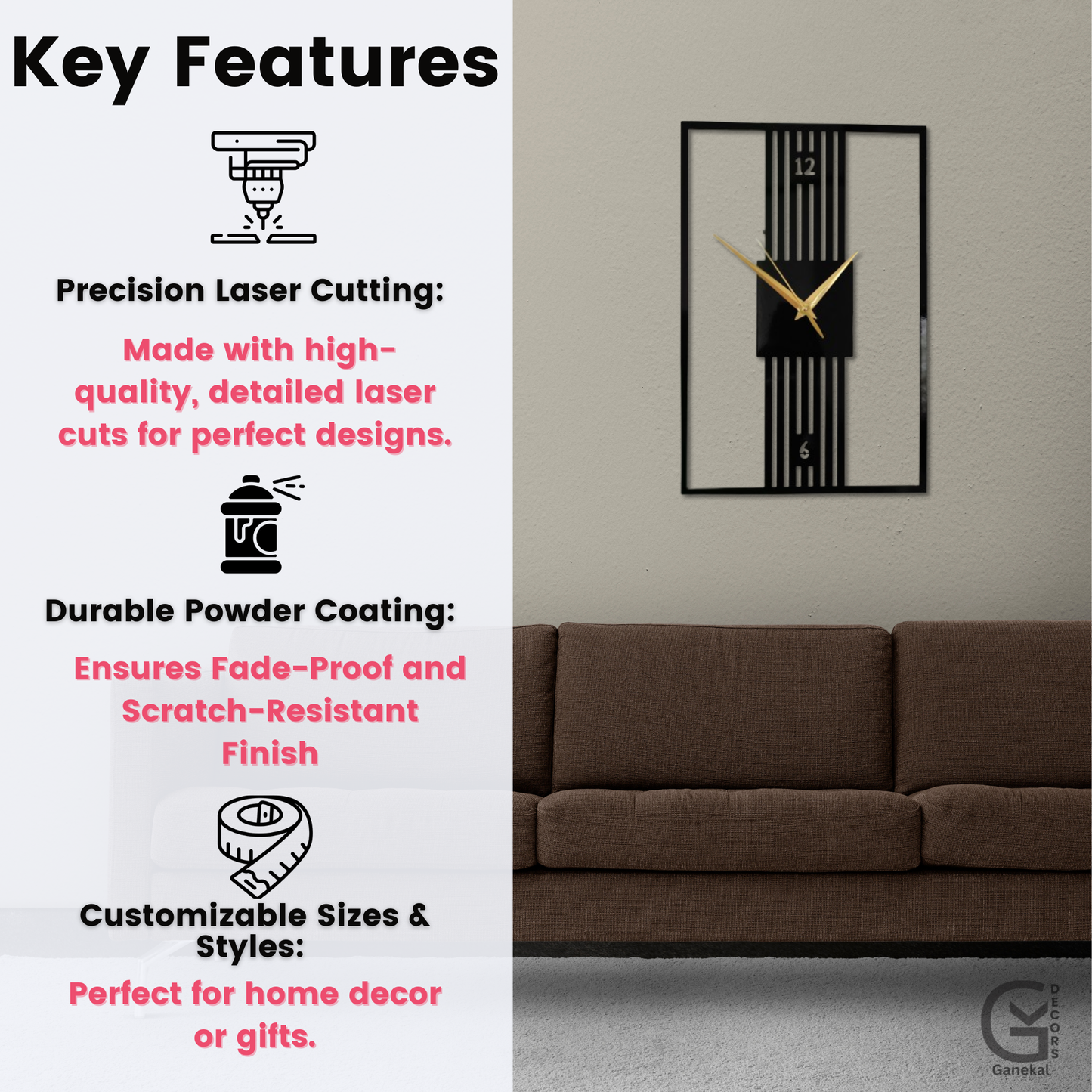 RAPHINE Design Premium Metal Analog Wall Clock