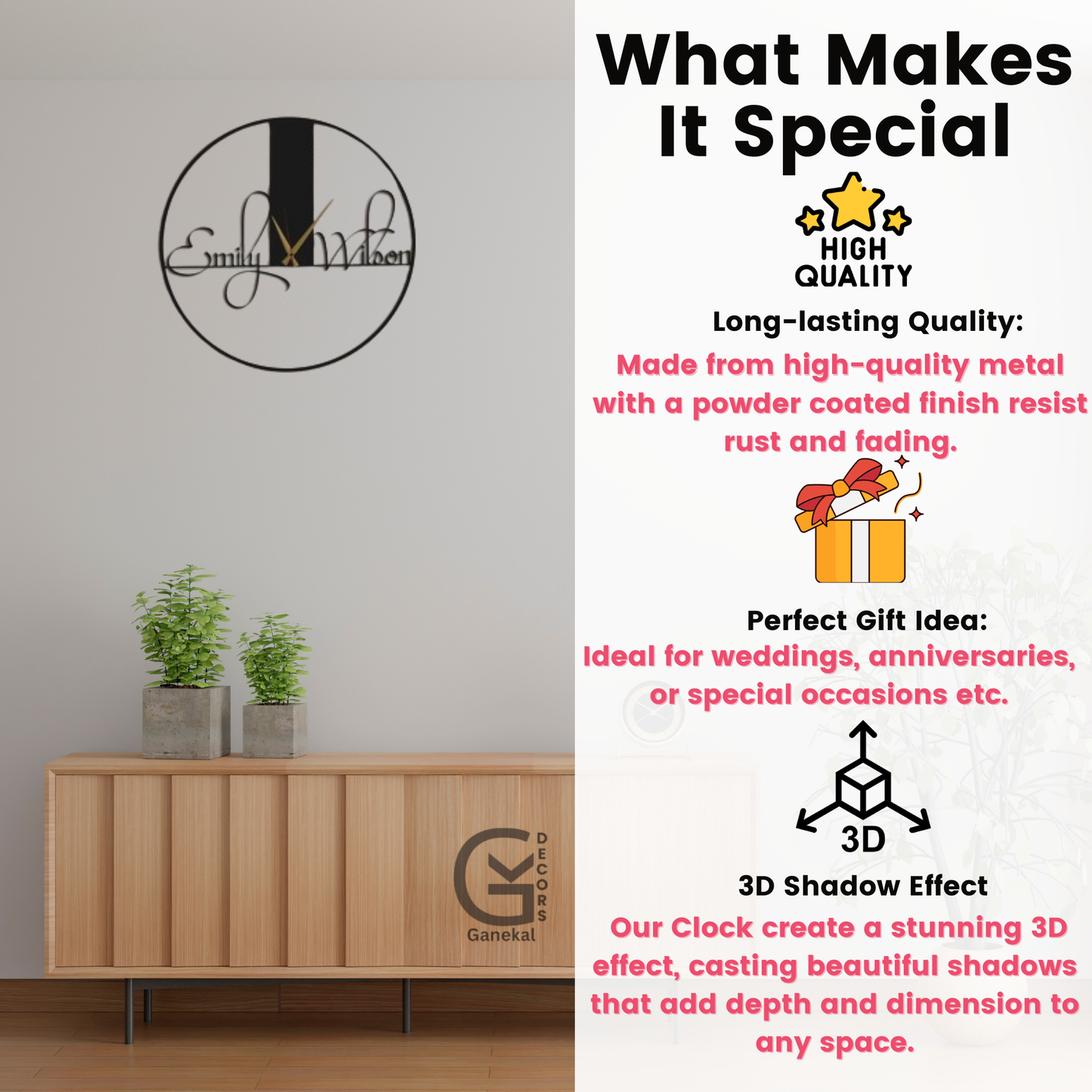 Stylish Customized Couple Metal Analog Wall Clock