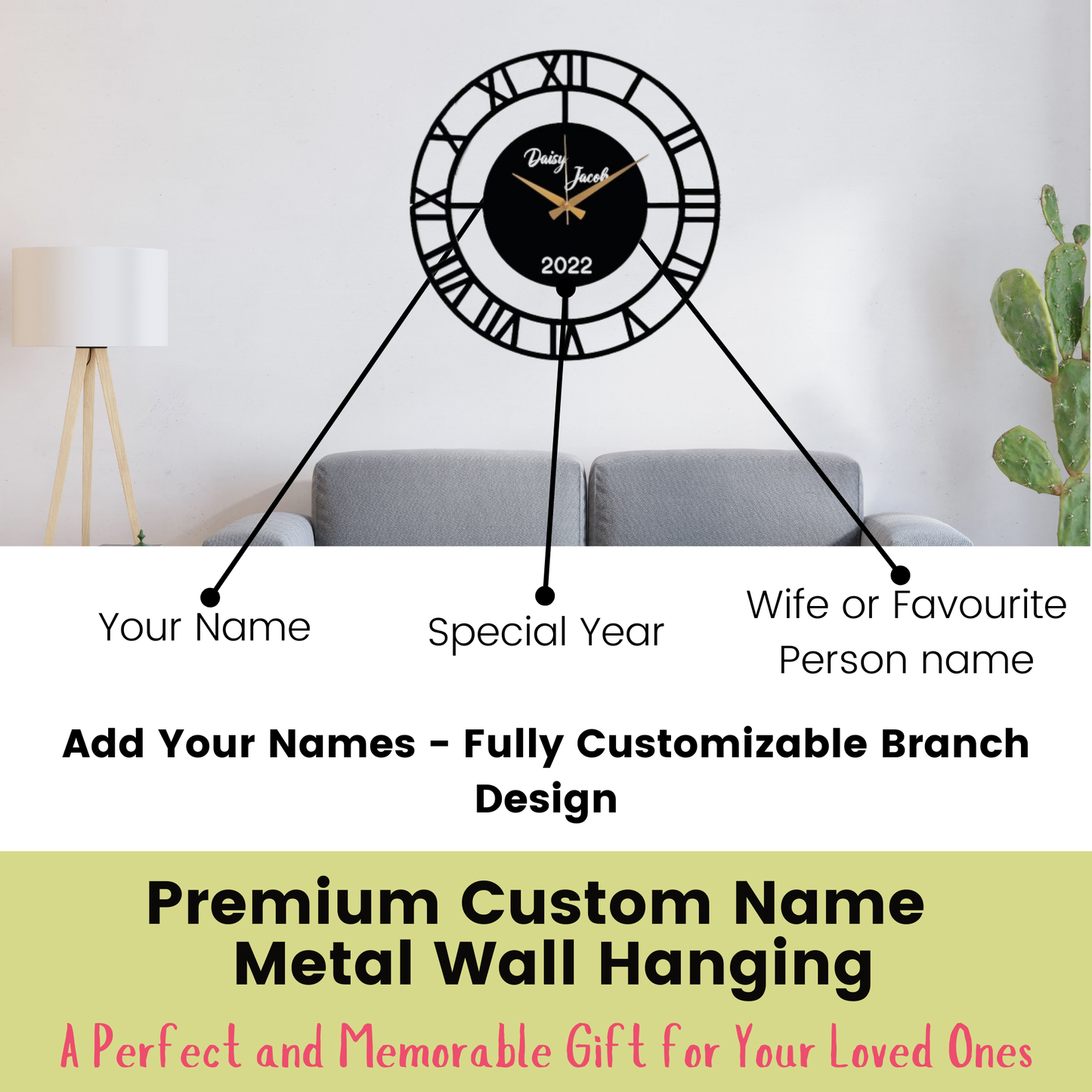 Customized Name Metal Analog Wall Clock