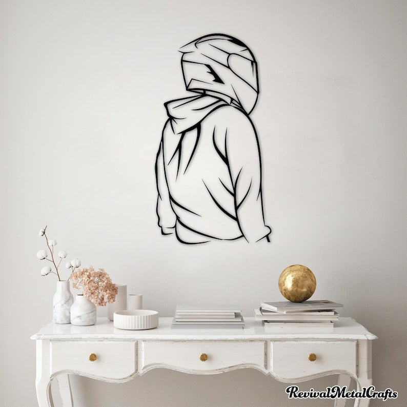 Bike Rider with Helmet Metal Wall Hanging Silhouette