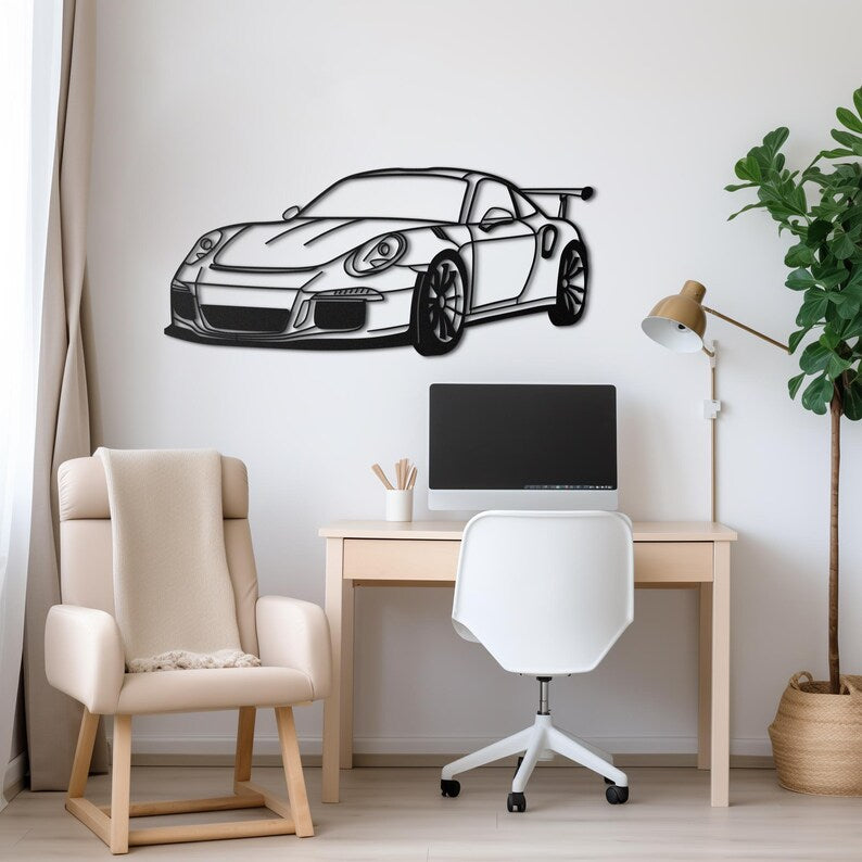 911 GT3 RS Front View Metal Wall Hanging silhouette