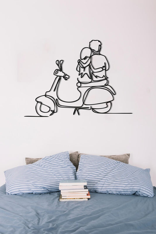 Romantic Couple On Bike Metal Wall Hanging Silhouette