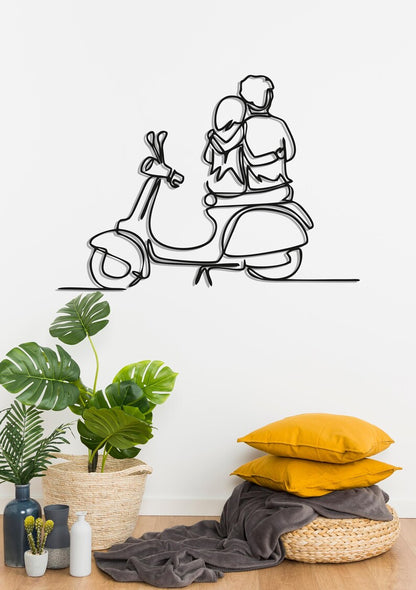 Romantic Couple On Bike Metal Wall Hanging Silhouette