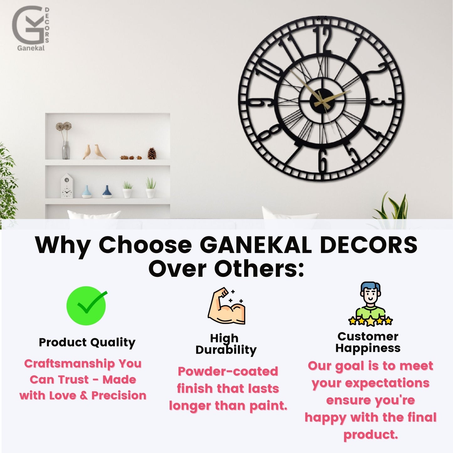 Stylish Big Metal Wall Clock for Living Room