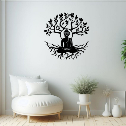 Buddha and Tree Metal Wall Hanging
