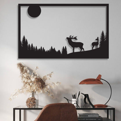 Deer and Forest Scene Metal Wall Hanging