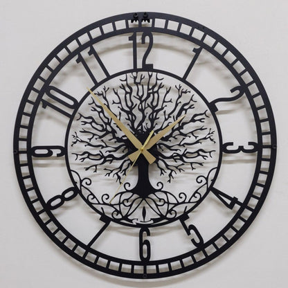 Elegant Tree & Big Numbers Metal Silent Wall Clock
