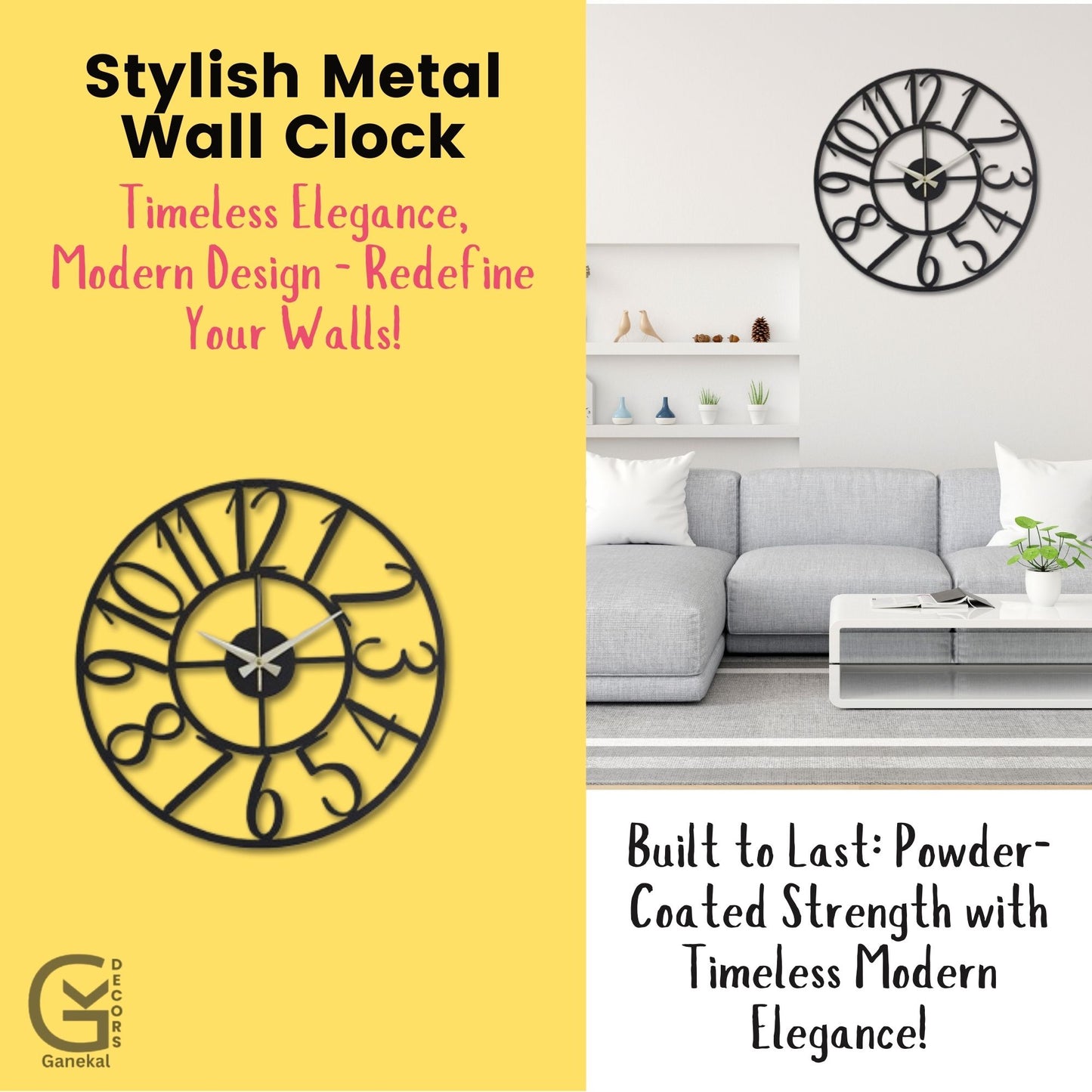 Big Numbers Metal Wall Clock