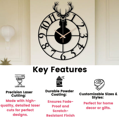 Premium Silent & Modern Deer Wall Clock