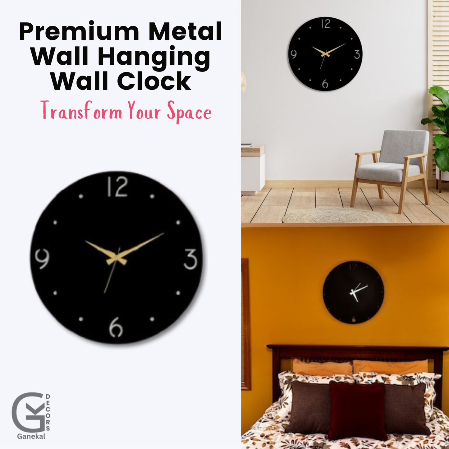 Modern Design Elegant Metal Analog Wall Clock
