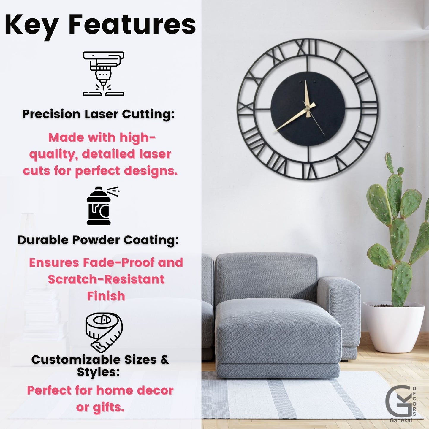 Stylish Roman Metal Wall Clock