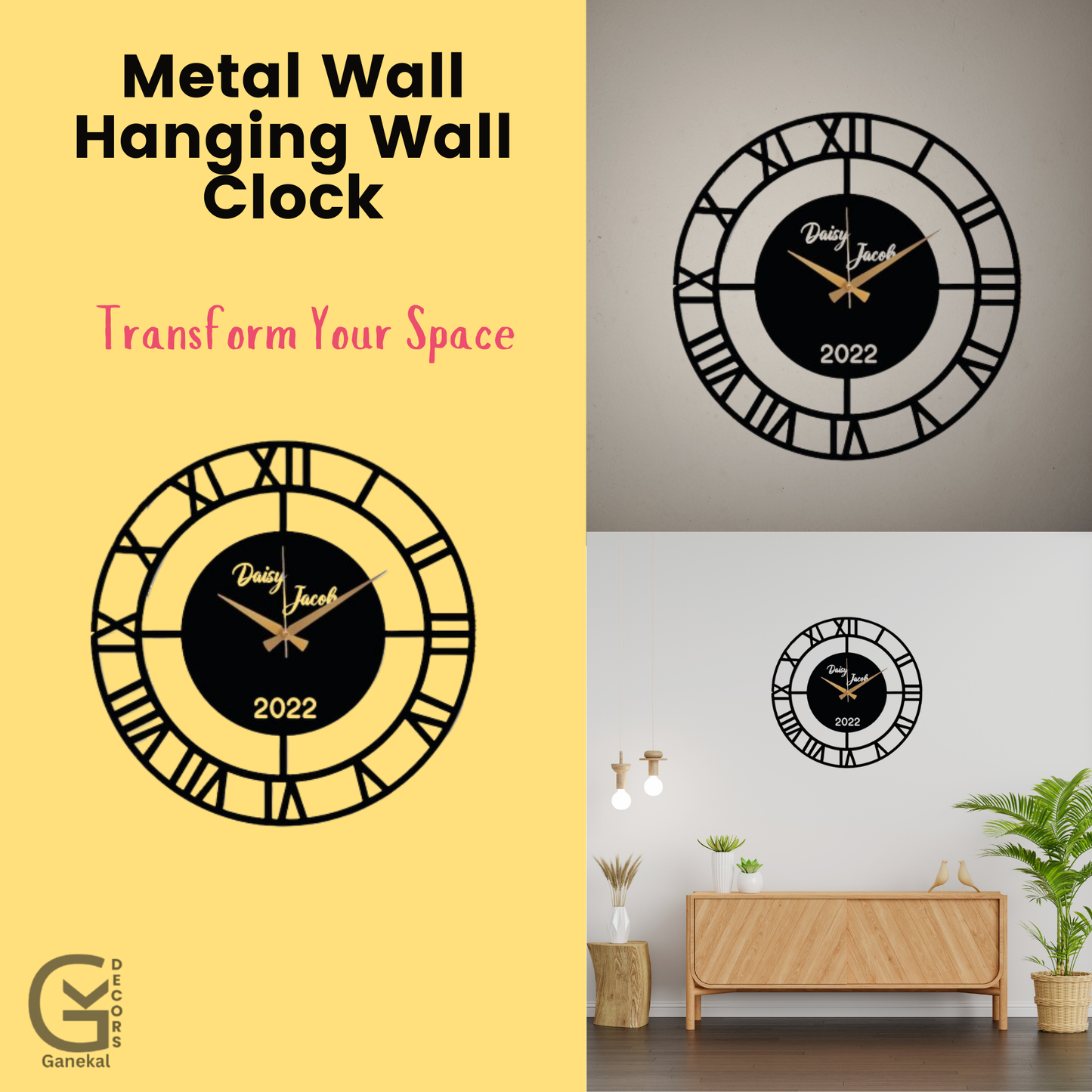 Customized Name Metal Analog Wall Clock