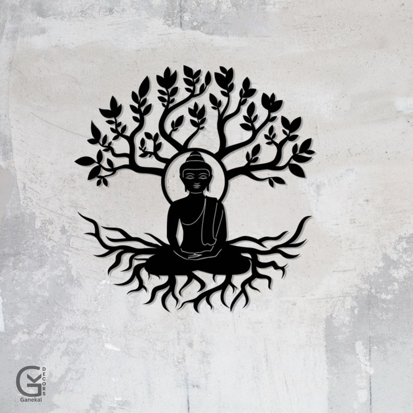 Buddha and Tree Metal Wall Hanging