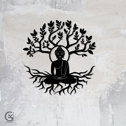 Buddha and Tree Metal Wall Hanging