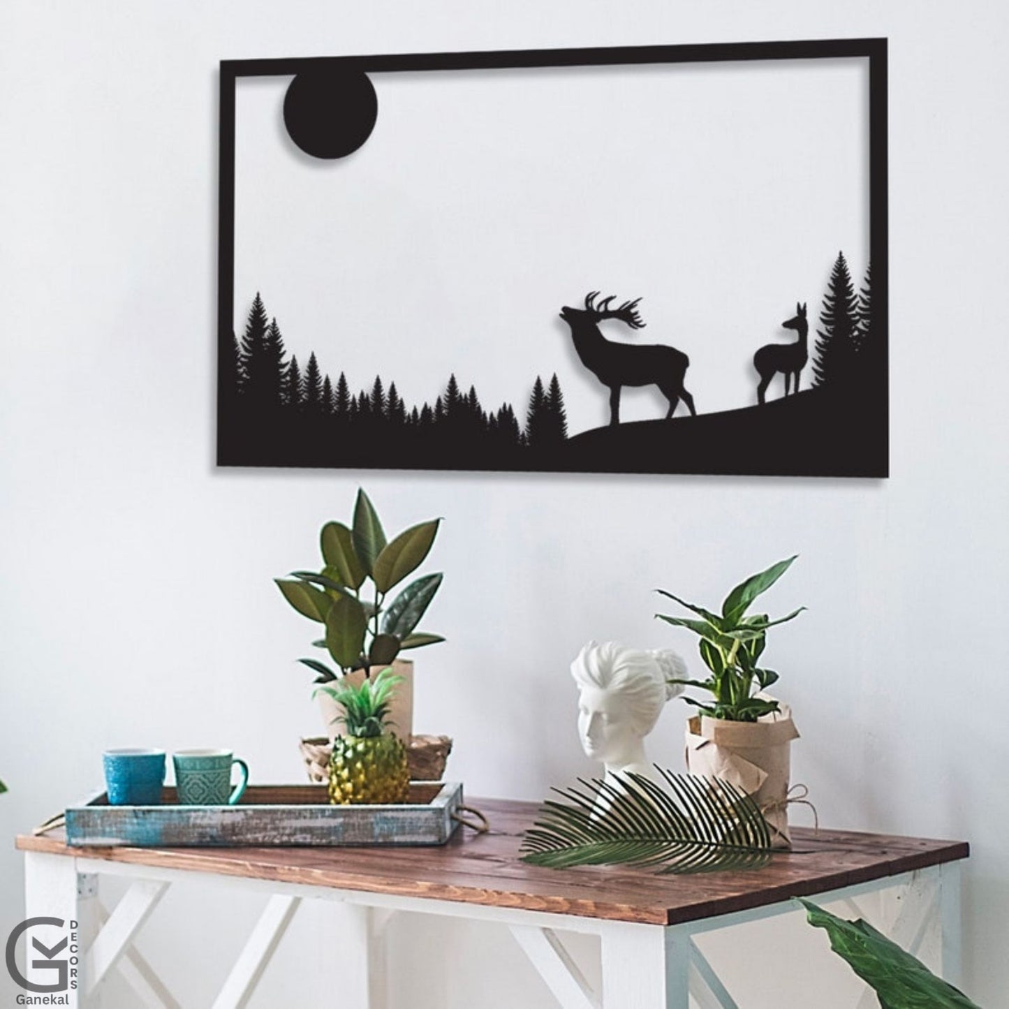 Deer and Forest Scene Metal Wall Hanging