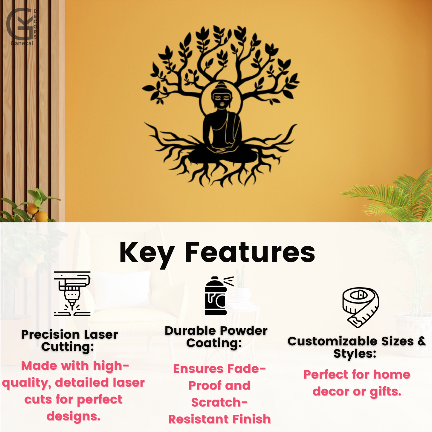Buddha and Tree Metal Wall Hanging