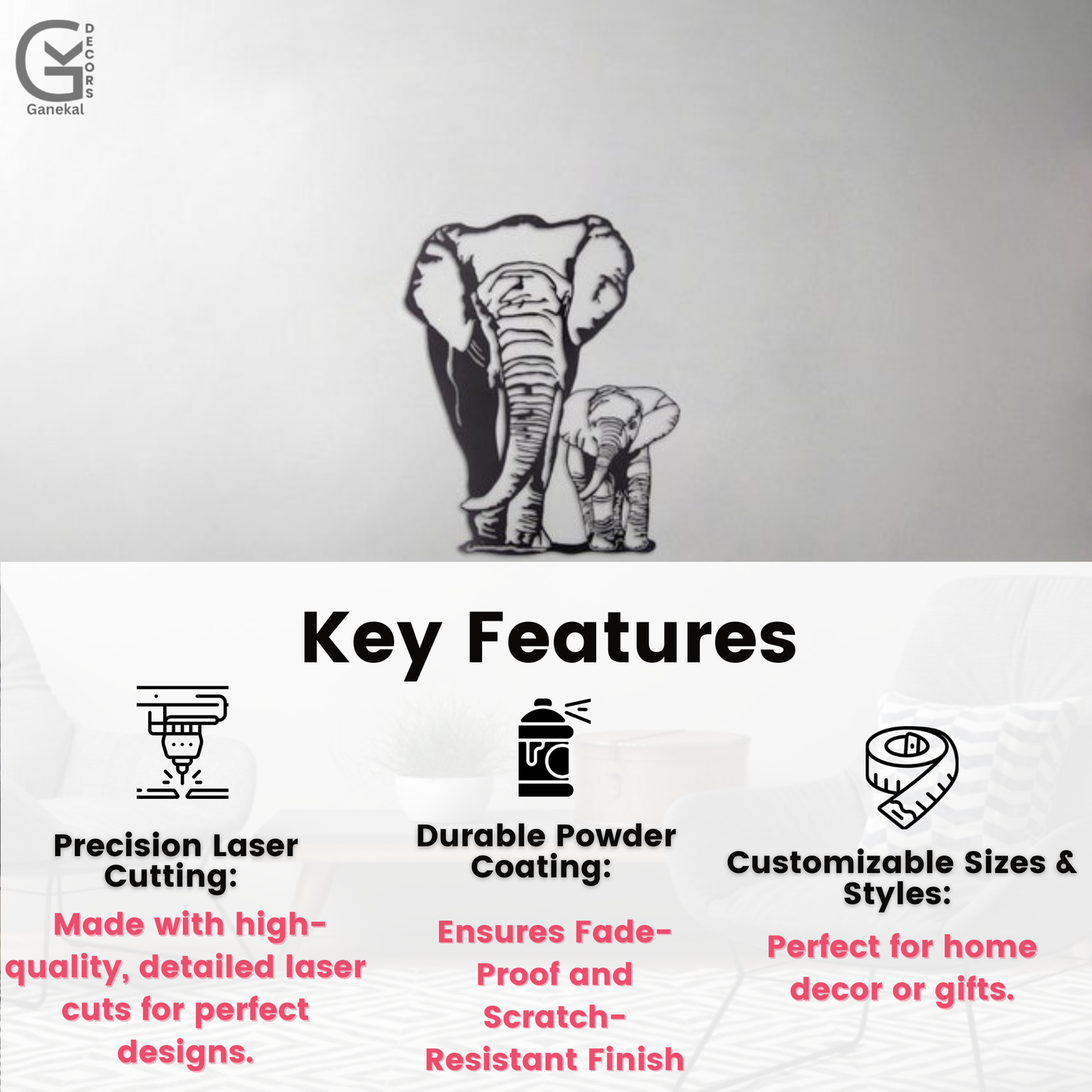 Premium Elephant Metal Wall Hanging Decor