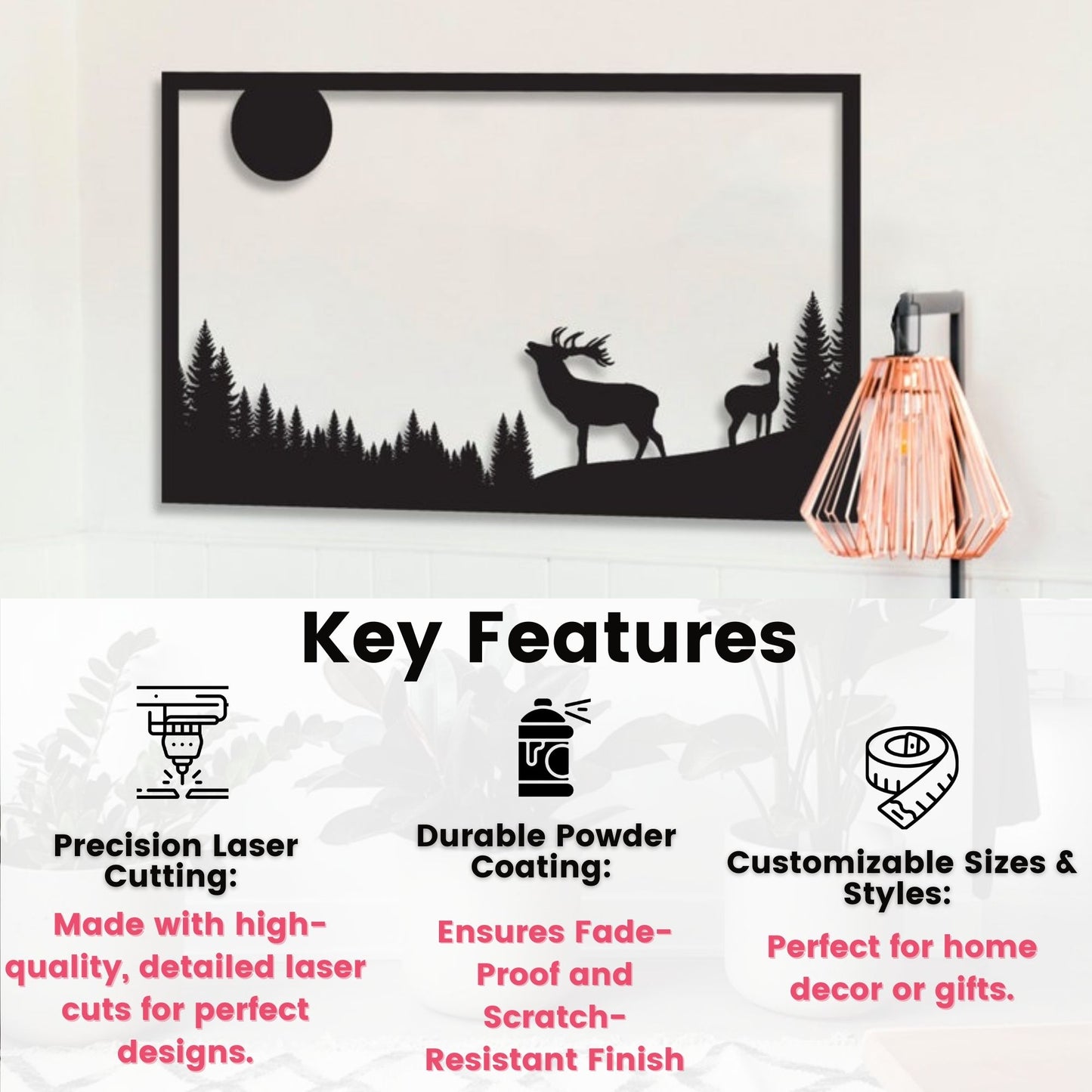 Deer and Forest Scene Metal Wall Hanging