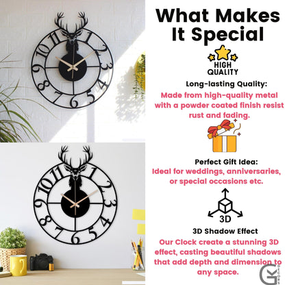 Premium Silent & Modern Deer Wall Clock