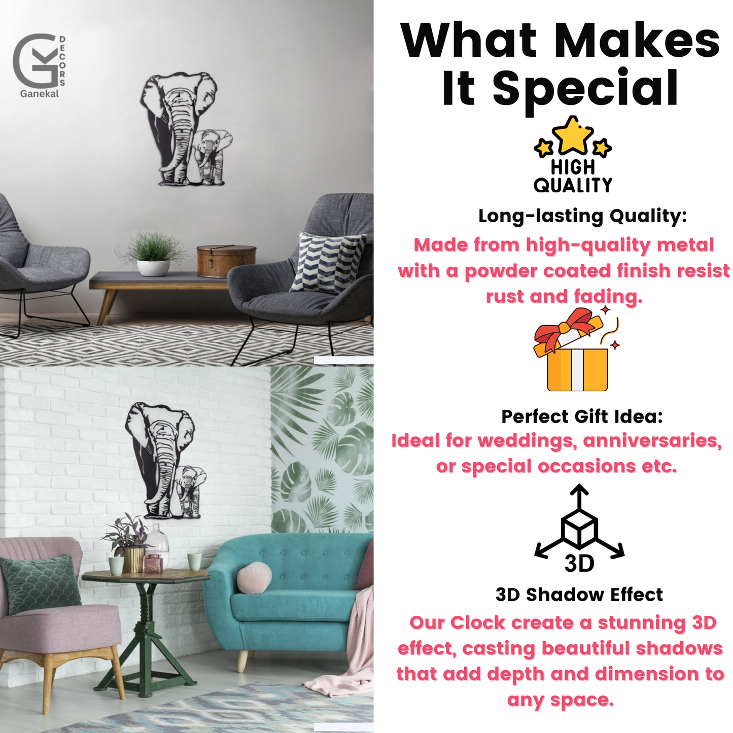 Premium Elephant Metal Wall Hanging Decor