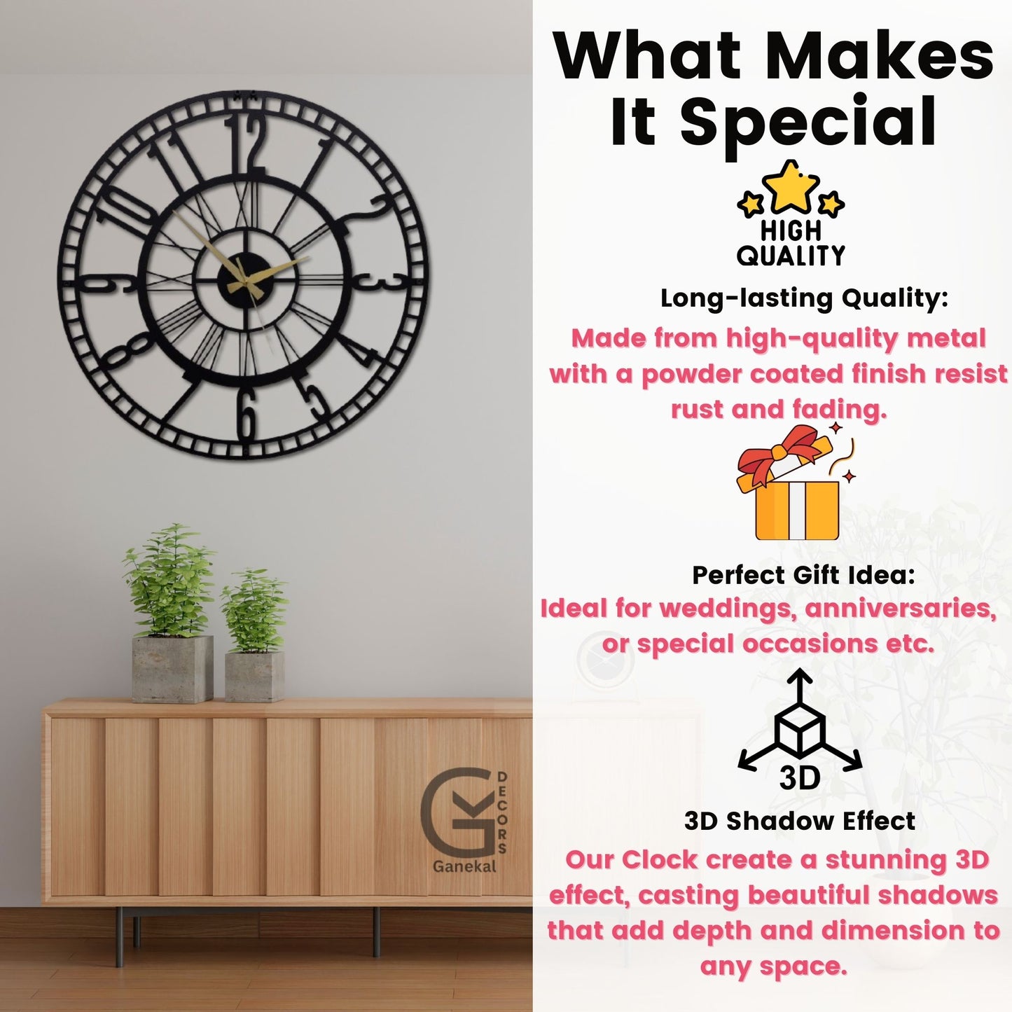 Stylish Big Metal Wall Clock for Living Room