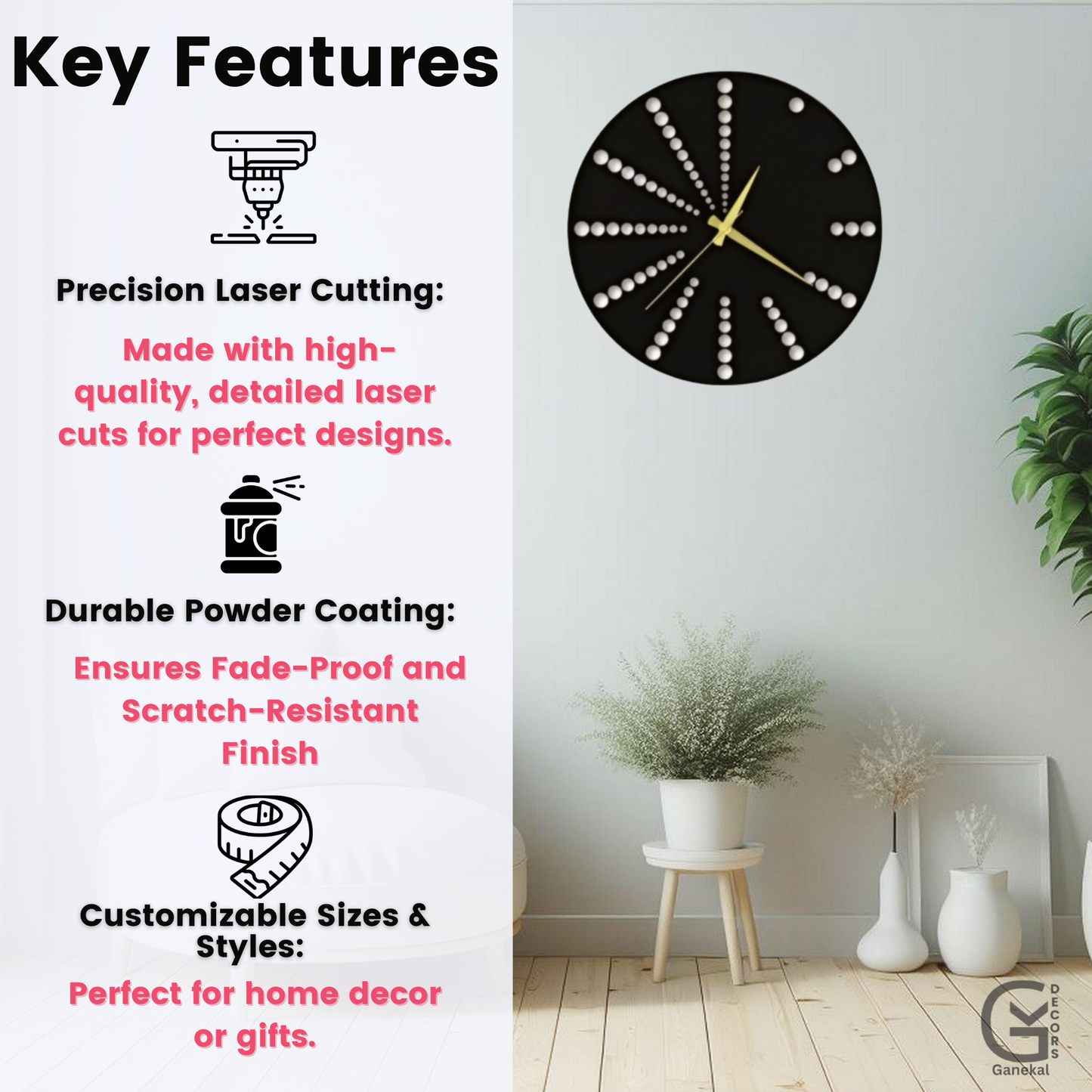STYLO Design Elegant Metal Analog Wall Clock