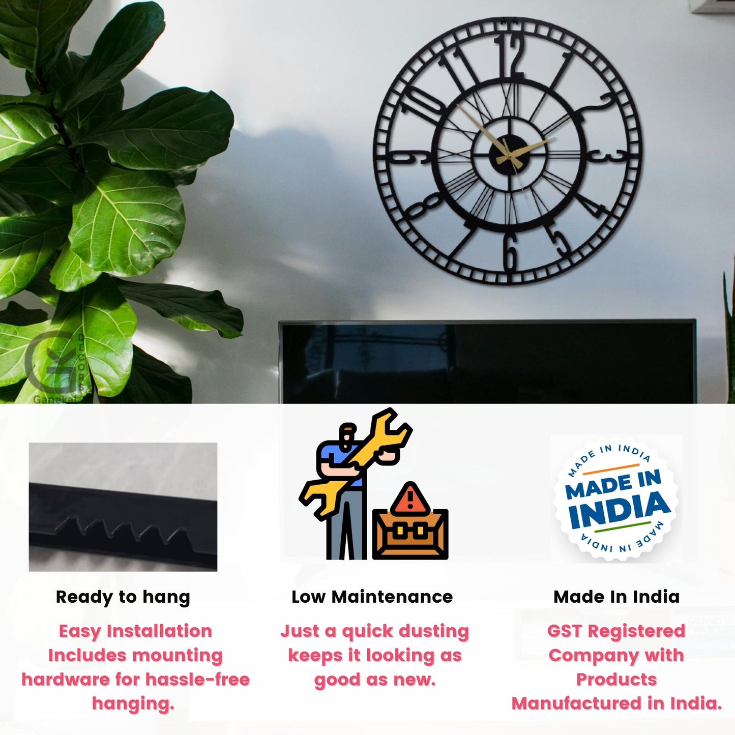 Stylish Big Metal Wall Clock for Living Room