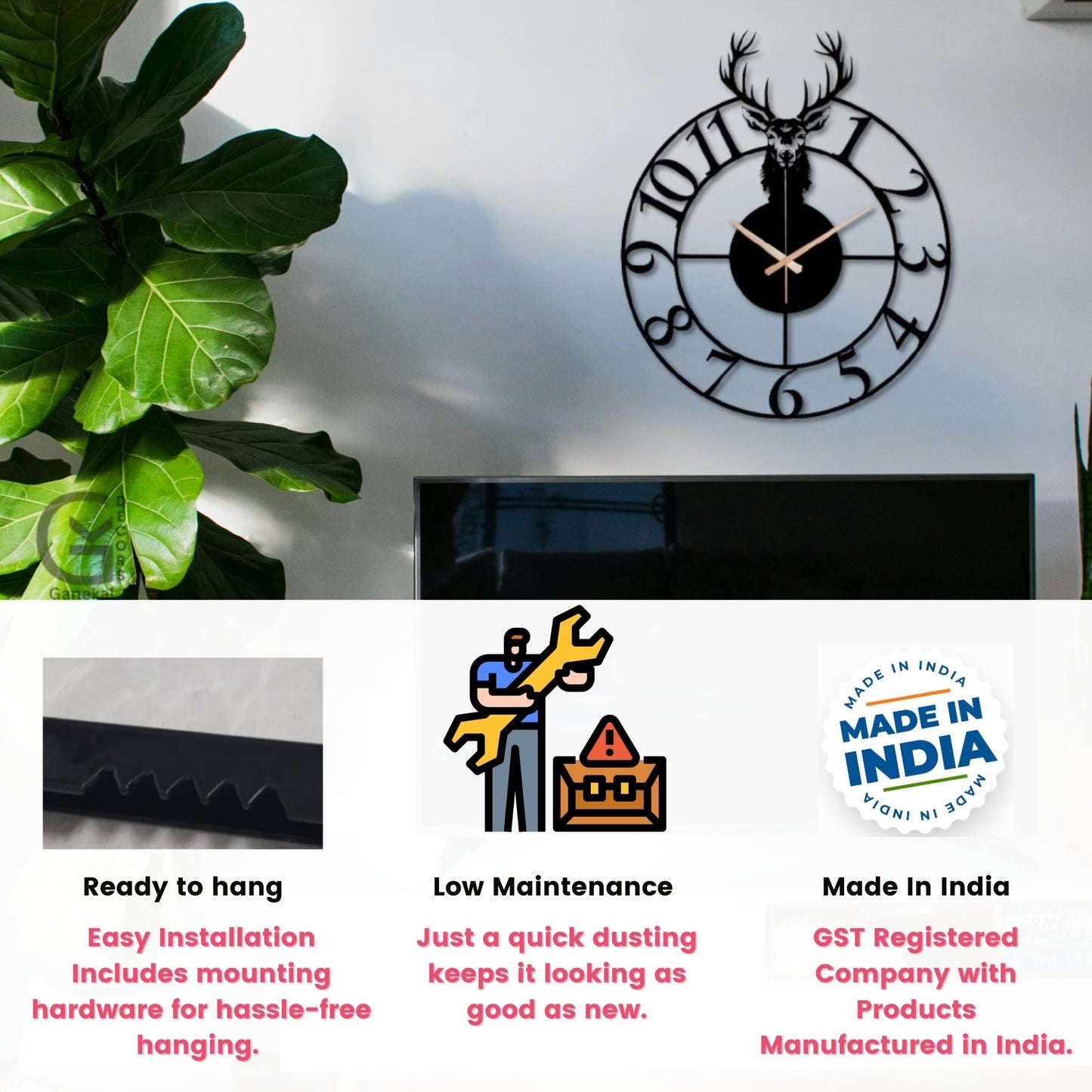 Premium Silent & Modern Deer Wall Clock