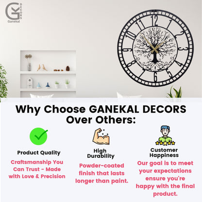 Elegant Tree & Big Numbers Metal Silent Wall Clock
