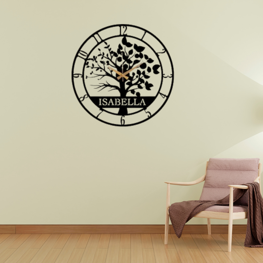 Customized Name and Tree Metal Analog Wall Clock