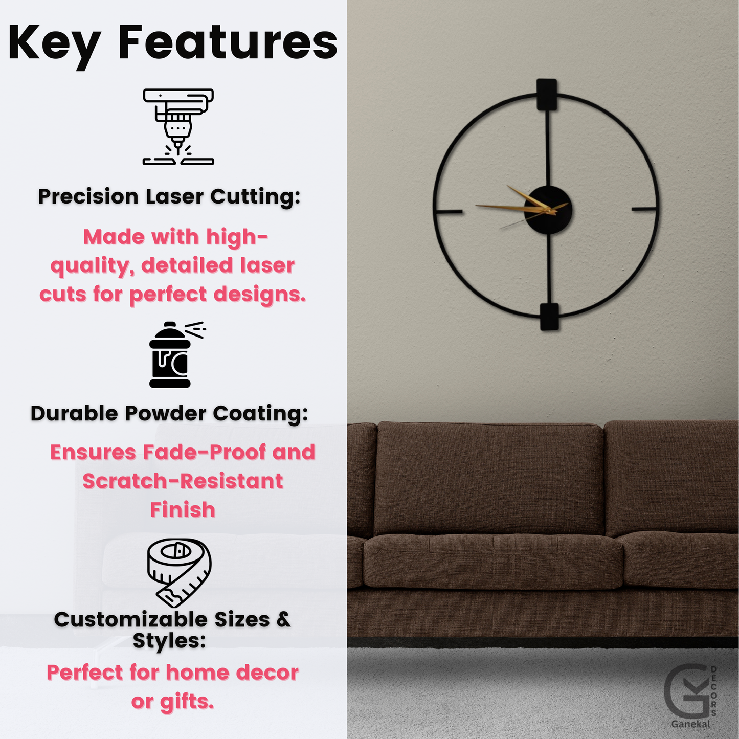 Grande Design Elegant Metal Analog Wall Clock