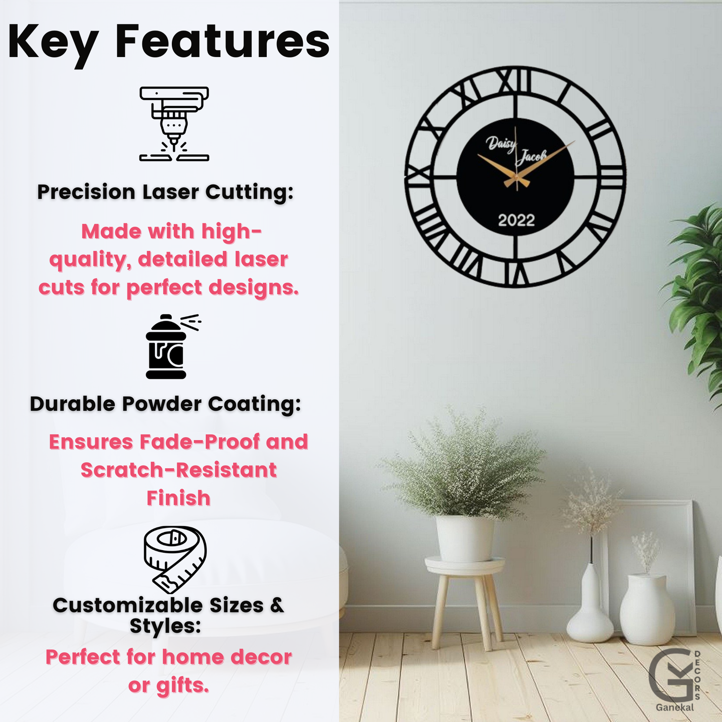 Customized Name Metal Analog Wall Clock
