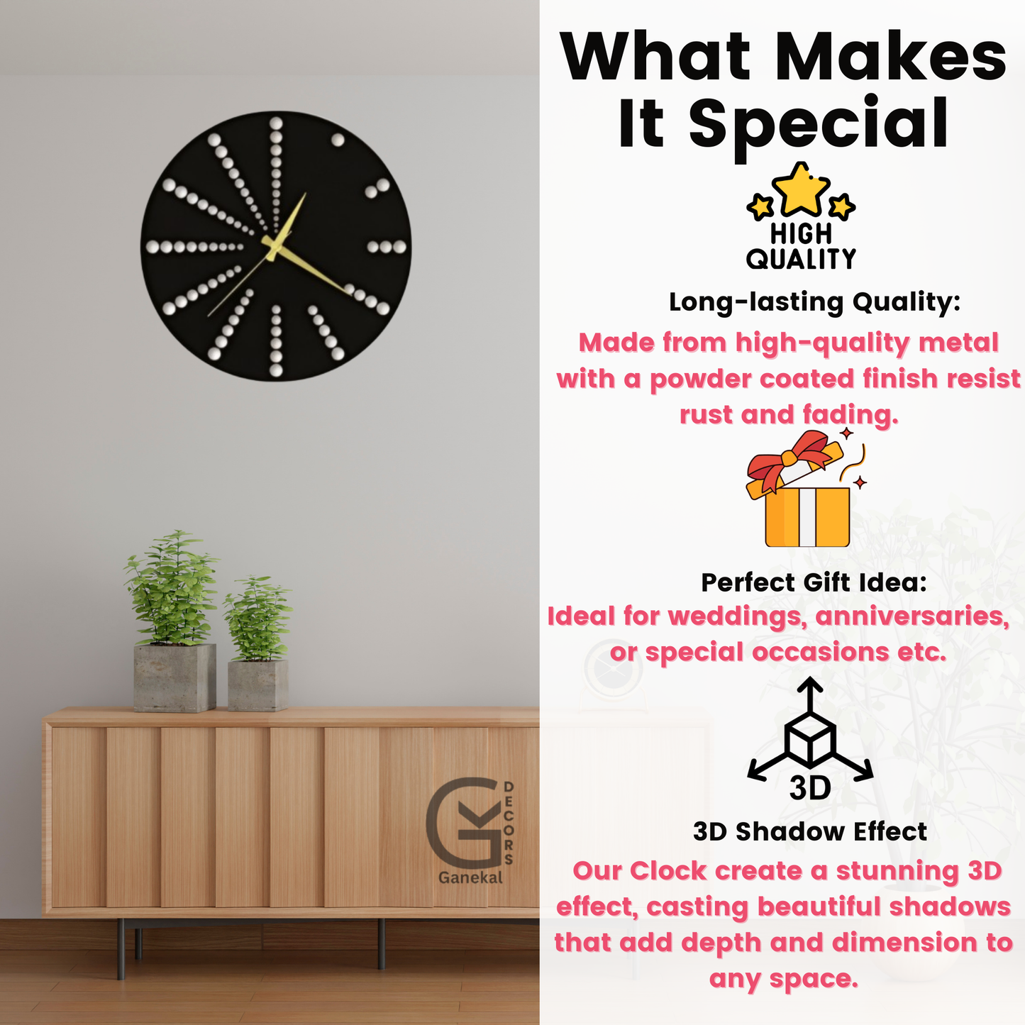 STYLO Design Elegant Metal Analog Wall Clock
