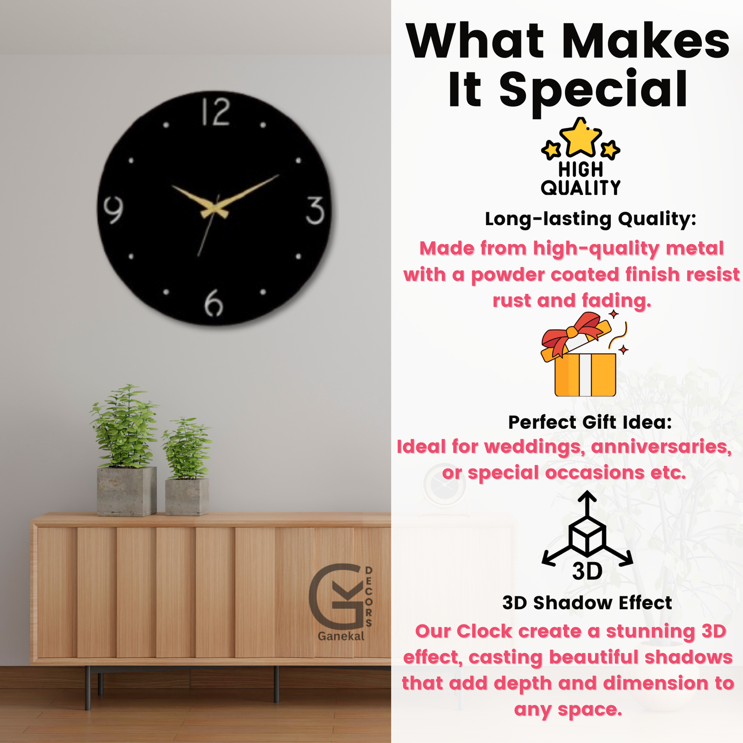 Modern Design Elegant Metal Analog Wall Clock