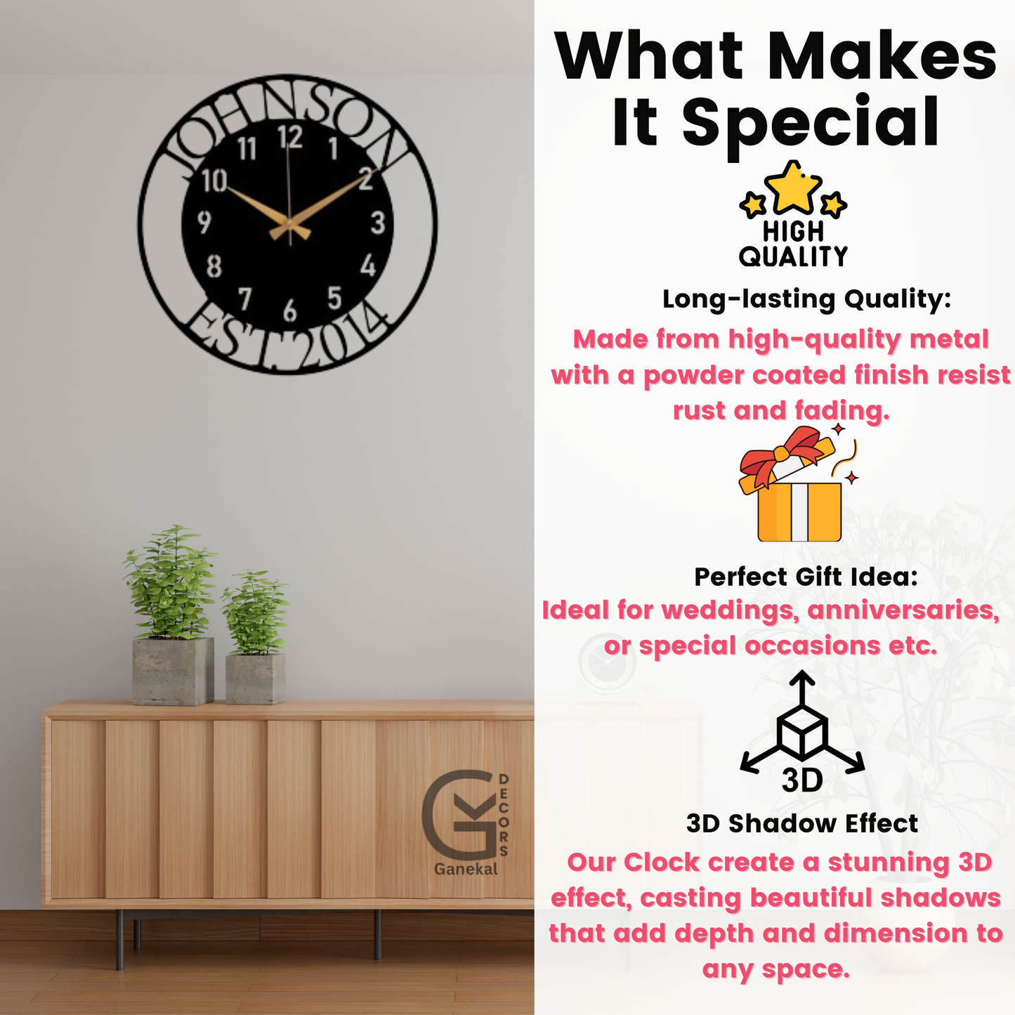 Customized Name Metal Analog Wall Clock